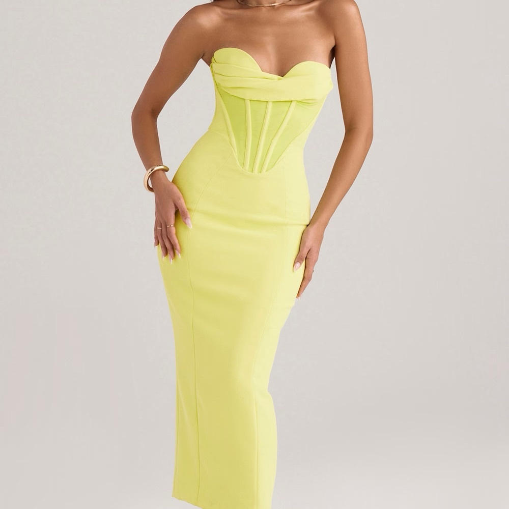 House of CB Yellow Strapless Bodycon Dress